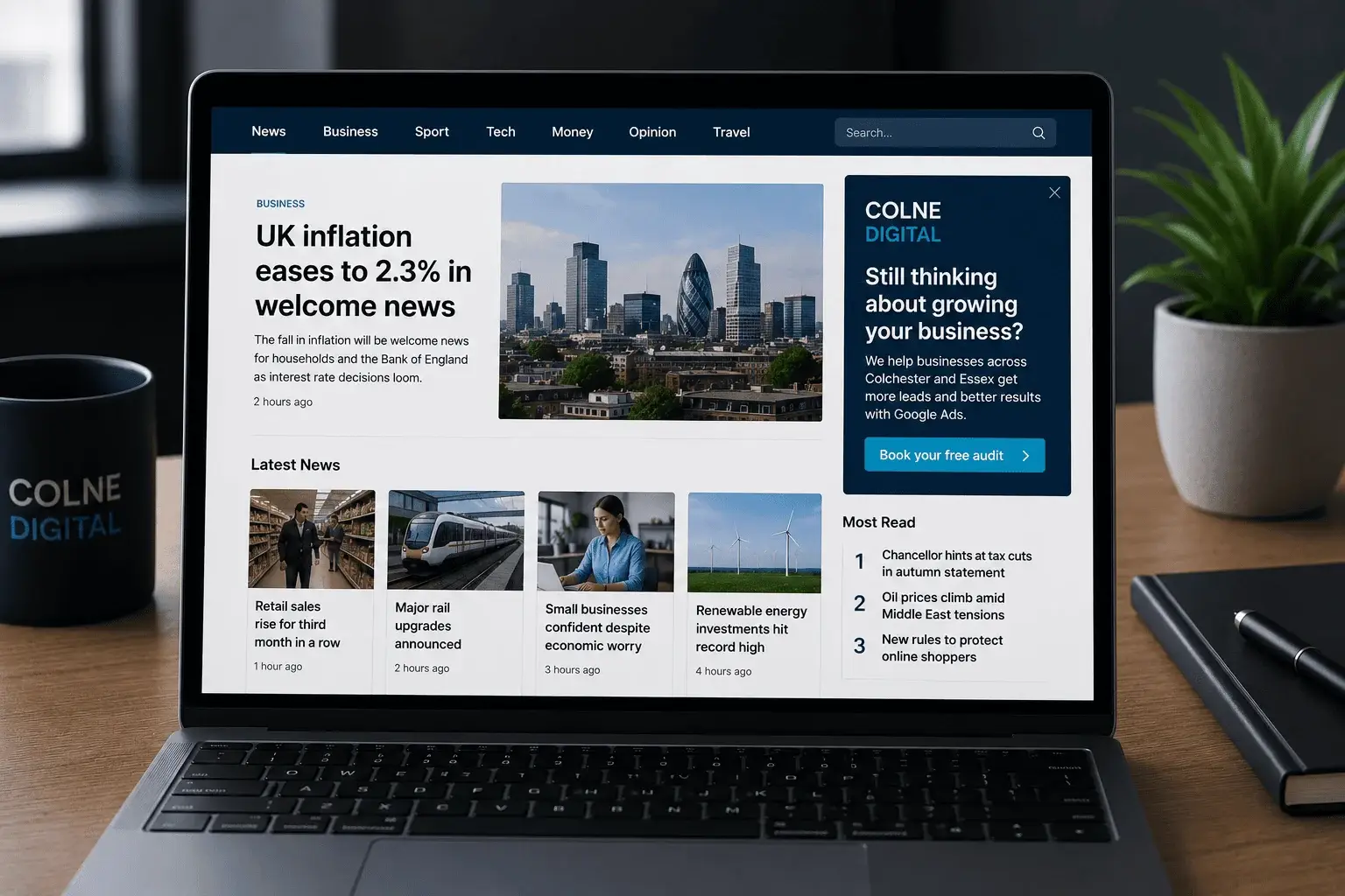 Google Remarketing display ad shown on a news website, demonstrating how Colne Digital uses remarketing campaigns to reconnect with previous website visitors and increase conversions.
