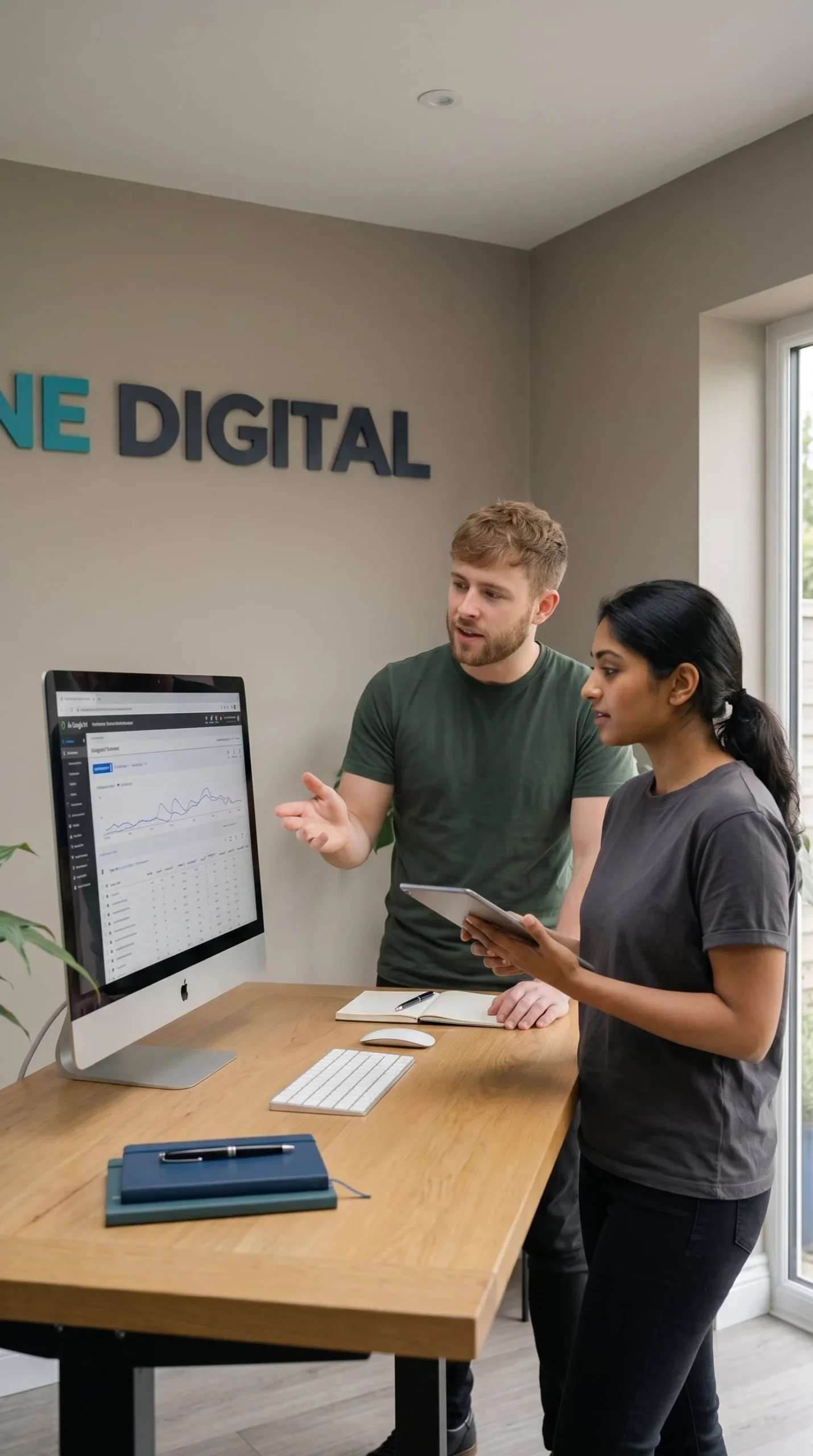 Specialist PPC Agency at Colne Digital reviewing campaign performance and discussing optimisation strategies to improve results for a client.
